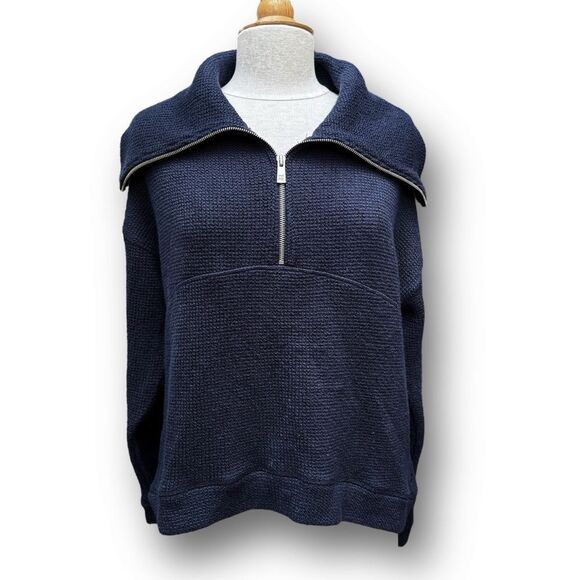 Sweaty Betty Peaceful Ribbed Half Zip Navy Blue Sweatshirt Women's size Small - Picture 6 of 15